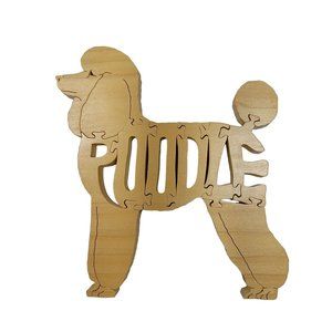 Poodle Dog Wooden Scroll Jigsaw Puzzle Figurine Art Wood USA Signed By Maker